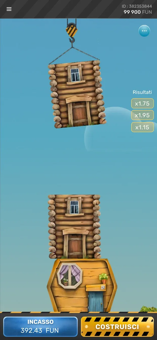 Tower Rush in verticale su un telefono con i pulsanti INCASSO e COSTRUISCI
